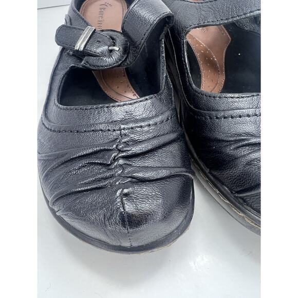 Bare Traps Leather Porsha Mule Size 6.5M Black Strap Buckle 2.25" Wedge Slip On - Picture 3 of 7